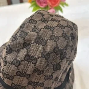 Authentic Gucci Black and Brown Monogram Hat Authentic GUCCI Leather BASEBALL CAP HAT Size Medium(58  main image 4